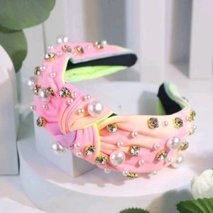 Faded Headband with Stones and Pearls Knot Design